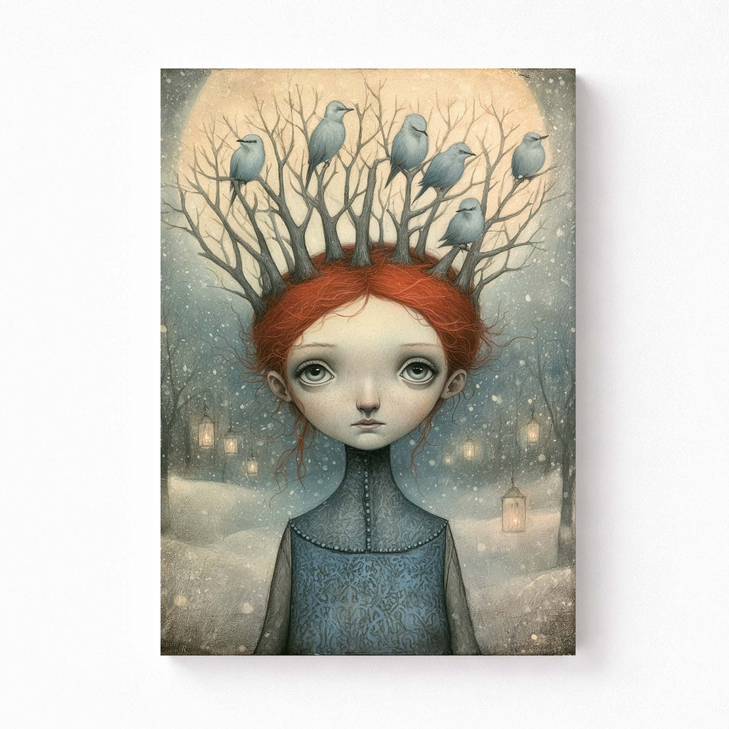 Winter Nest: Surreal Whimsical Portrait Wall Art