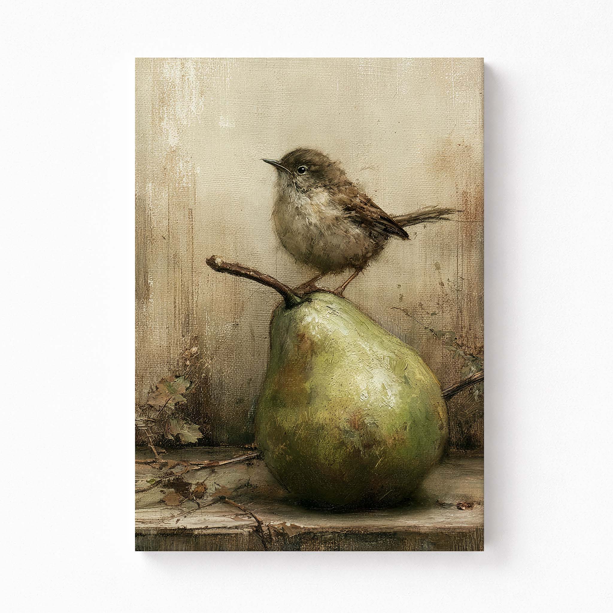Vintage Bird on a Pear Still Life Wall Art Print