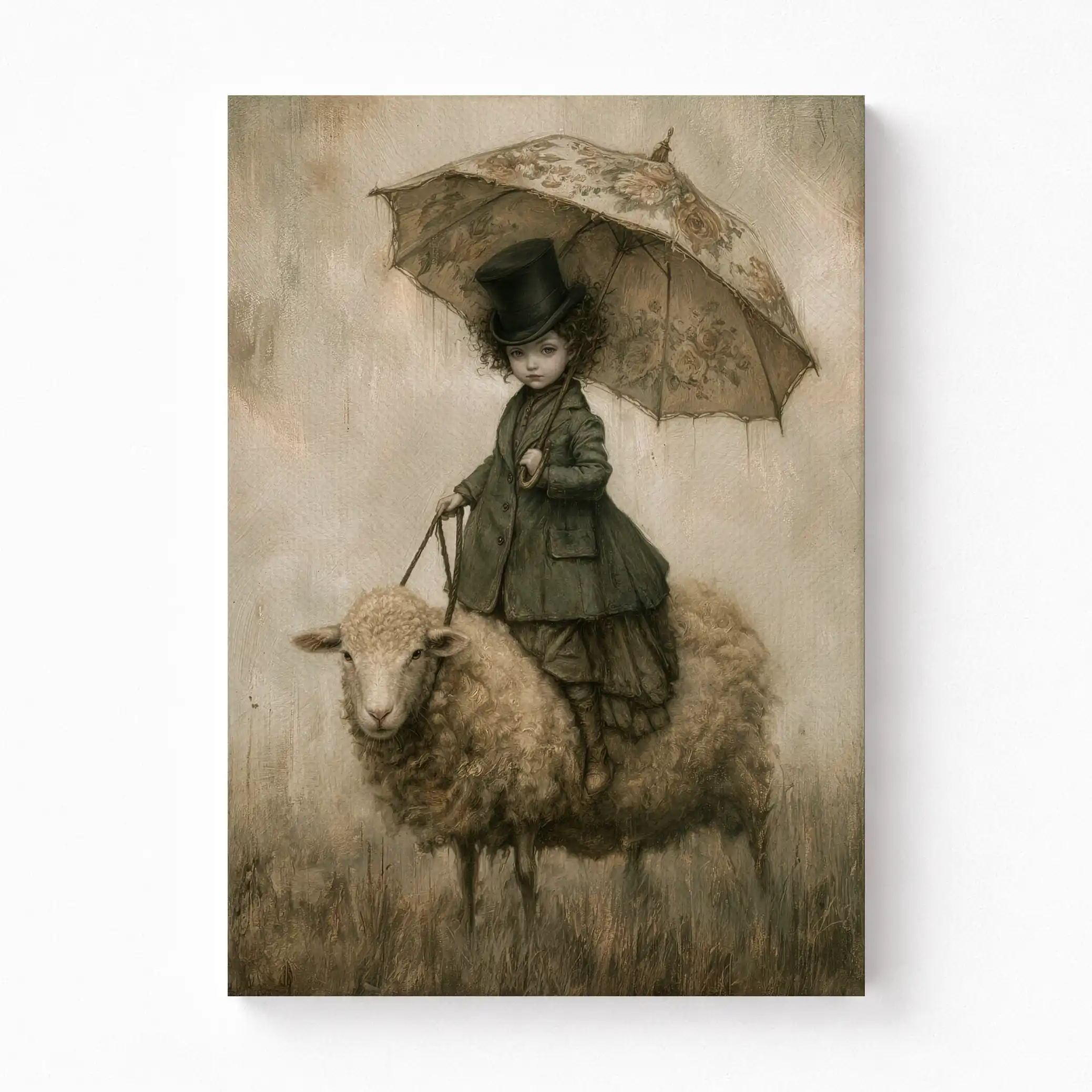 The Girl with the Floral Umbrella Whimsical Canvas Art