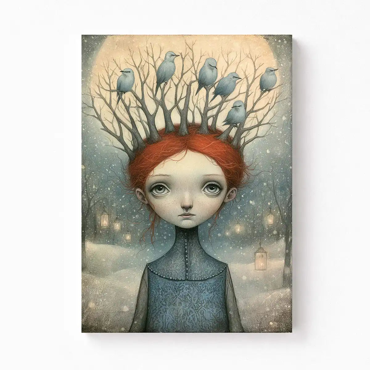 Winter Nest: Surreal Whimsical Portrait Wall Art