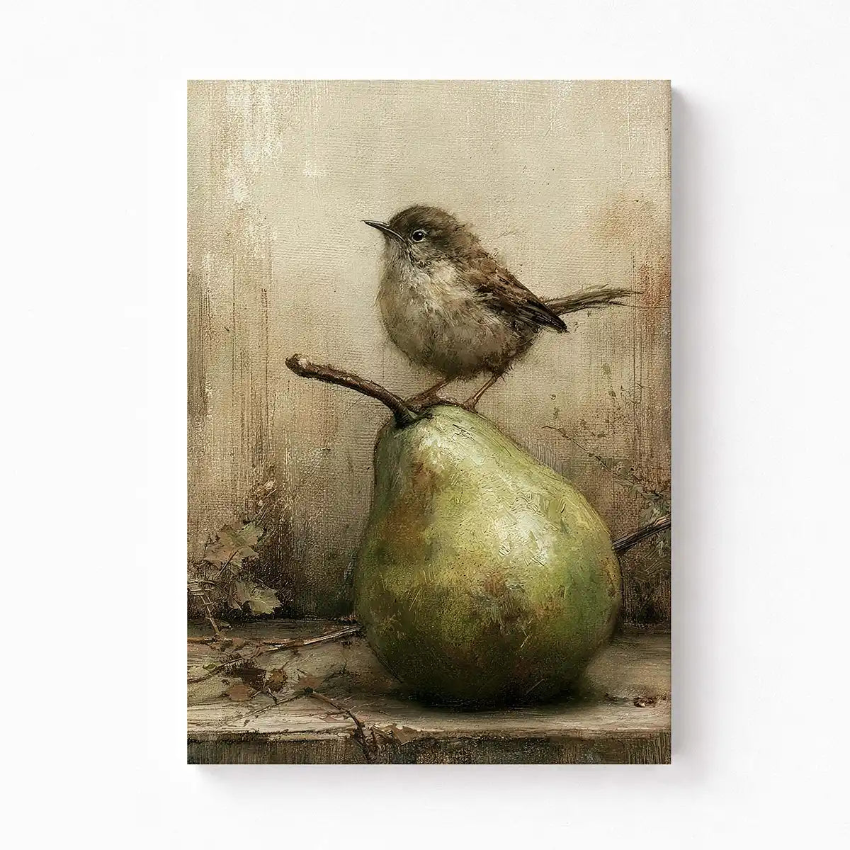 Vintage Bird on a Pear Still Life Wall Art Print