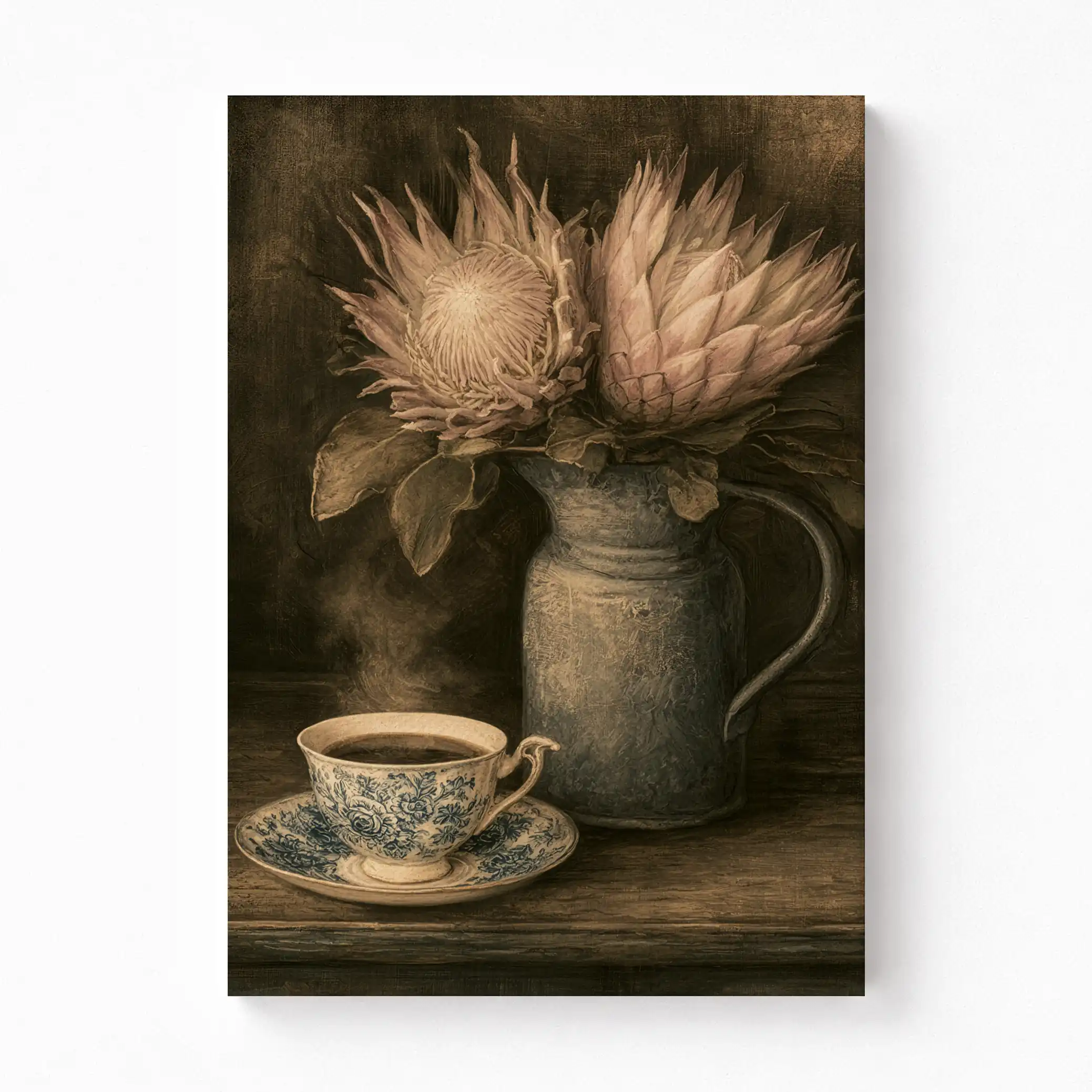 Muted Protea Still Life Stretched Canvas Print