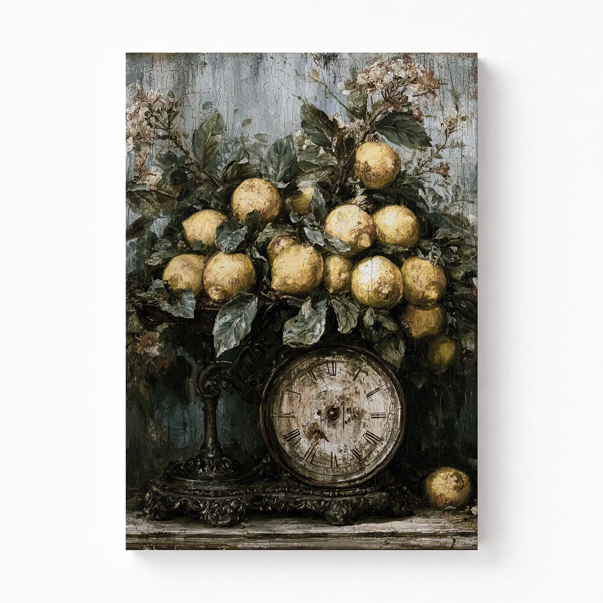 Vintage Lemon Still Life Canvas Print - Moody Botanical Kitchen Wall Art