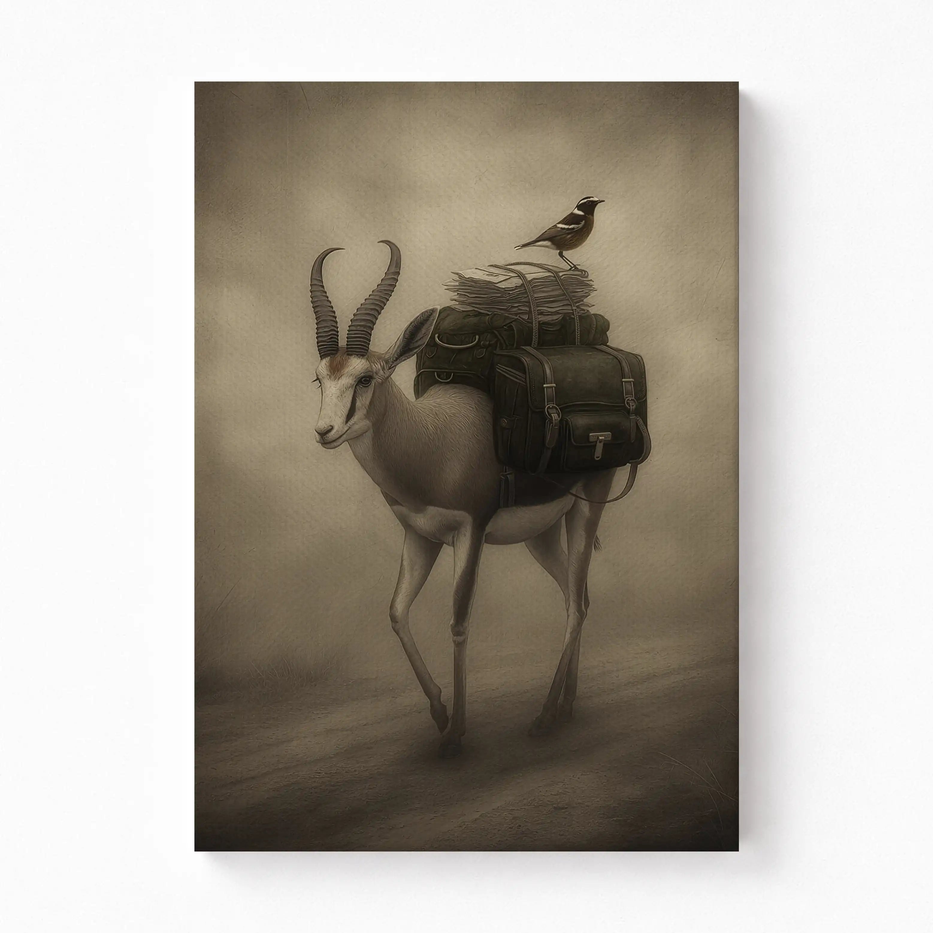 Travelers of the Great Karoo – The Springbok and Bird Canvas Art