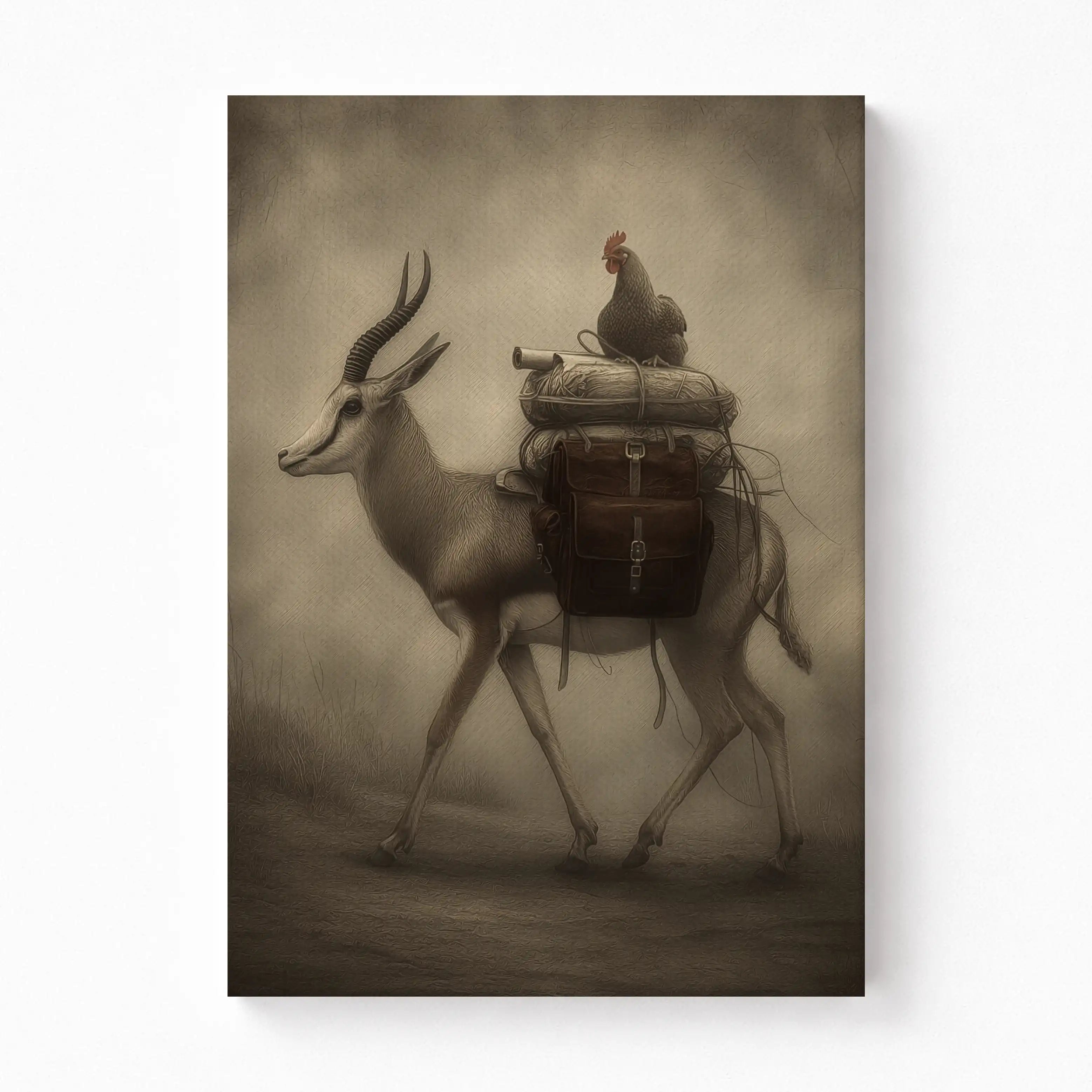 Travelers of the Great Karoo – The Springbok and Rooster Canvas Art