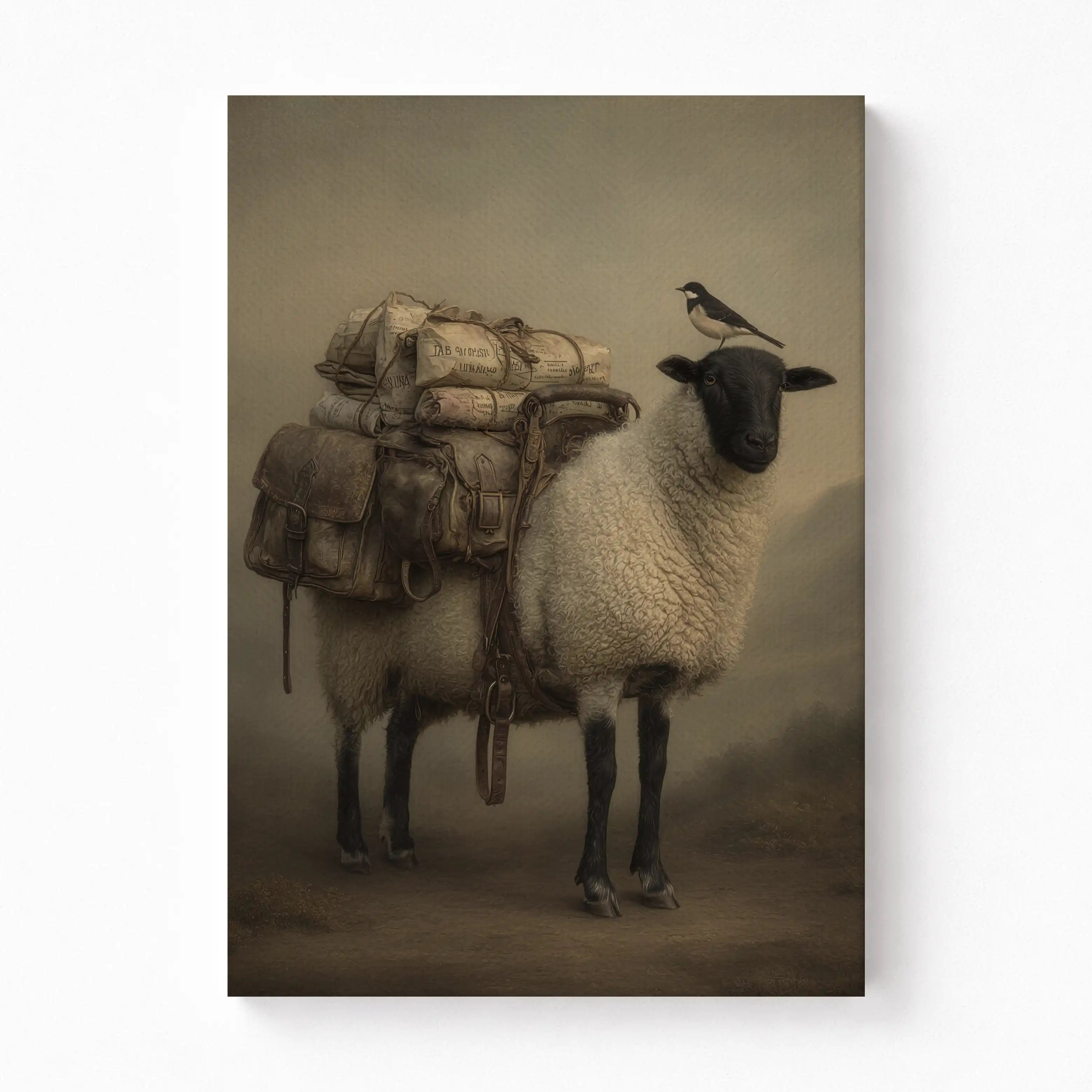 Travelers of the Great Karoo – The Dorper Sheep and Bird Canvas Art 2