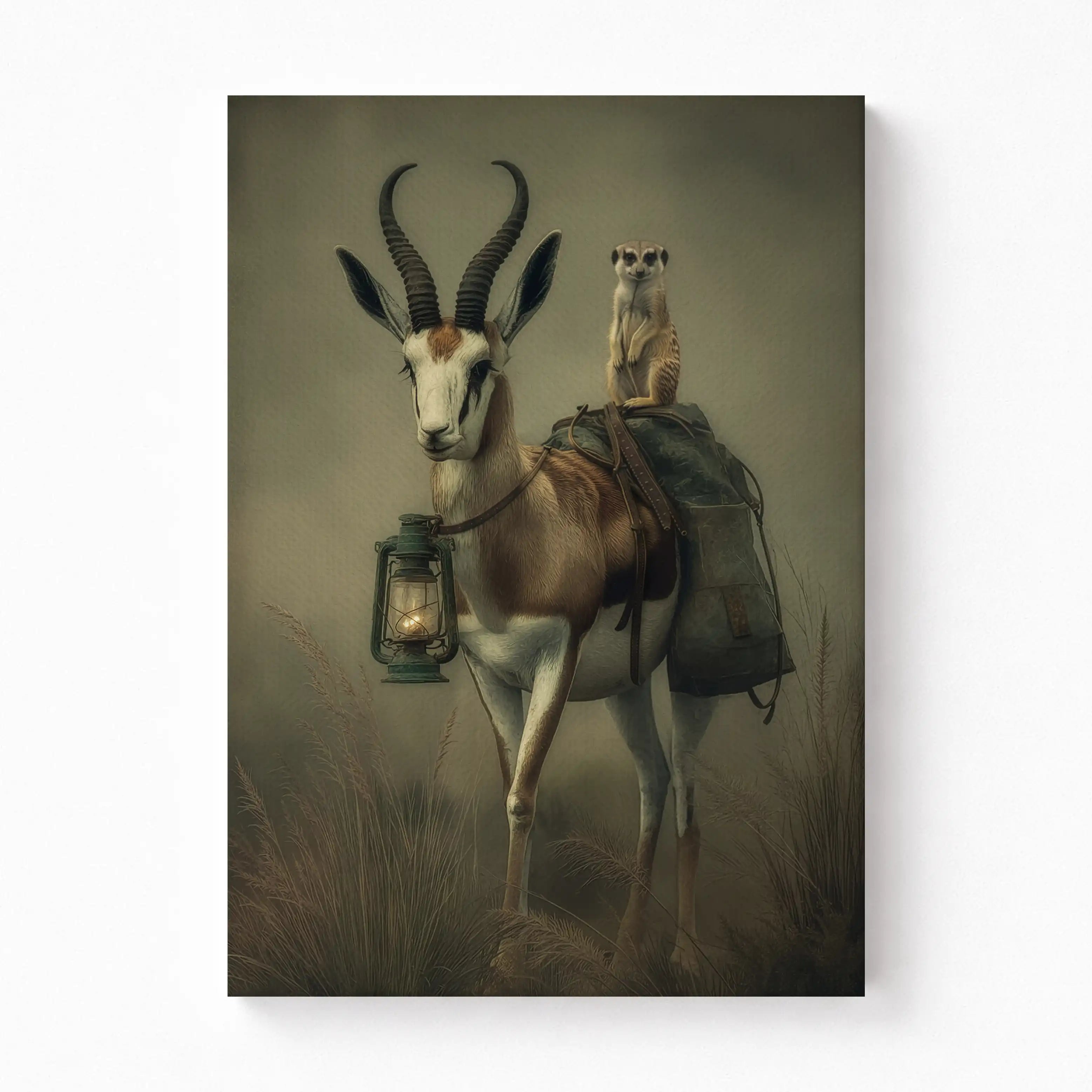 Travelers of the Great Karoo – The Springbok and Meerkat Canvas Art