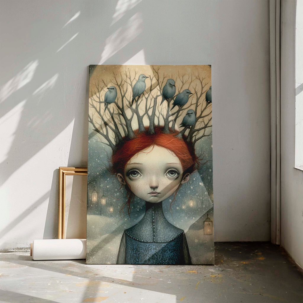 Winter Nest: Surreal Whimsical Portrait Wall Art