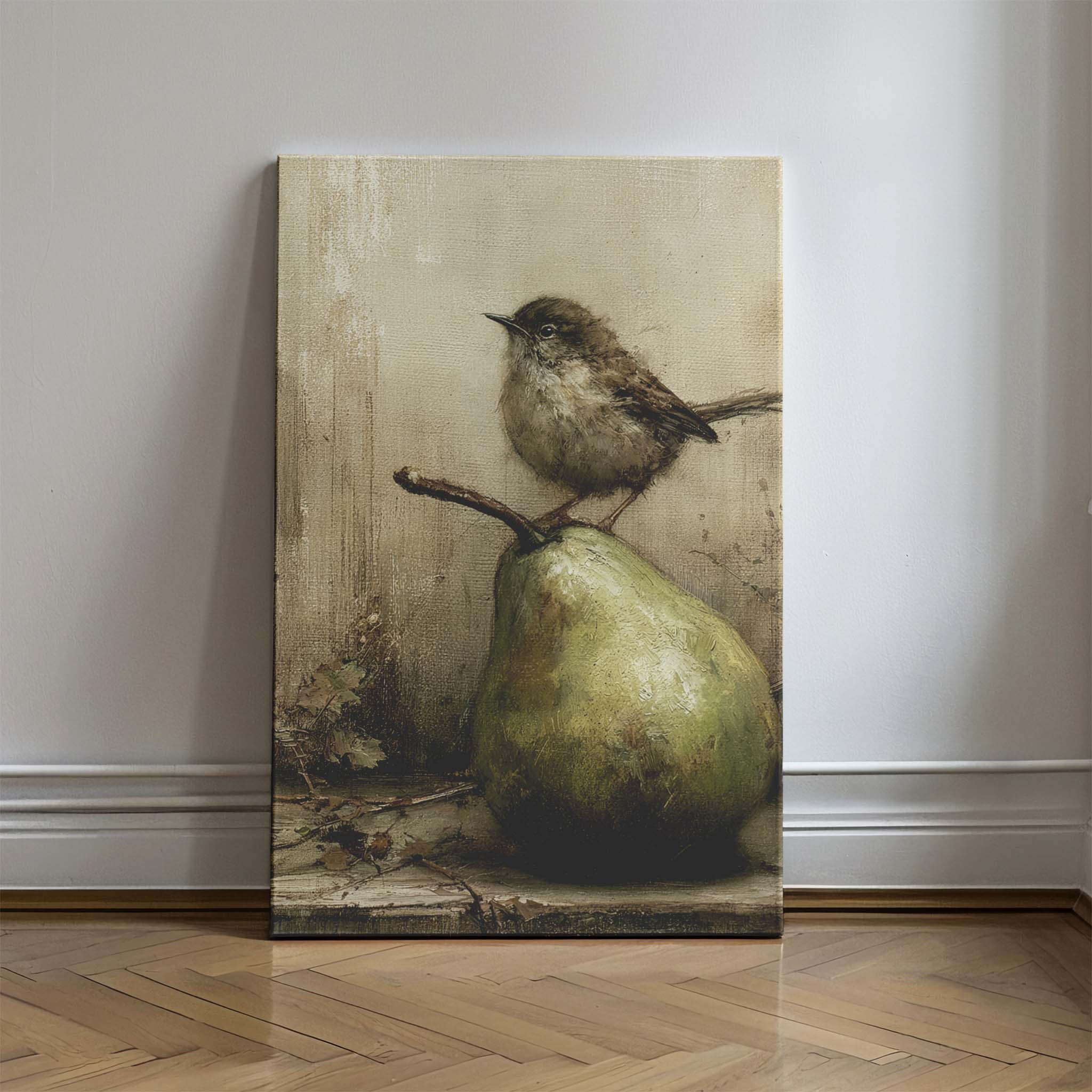 Vintage Bird on a Pear Still Life Wall Art Print