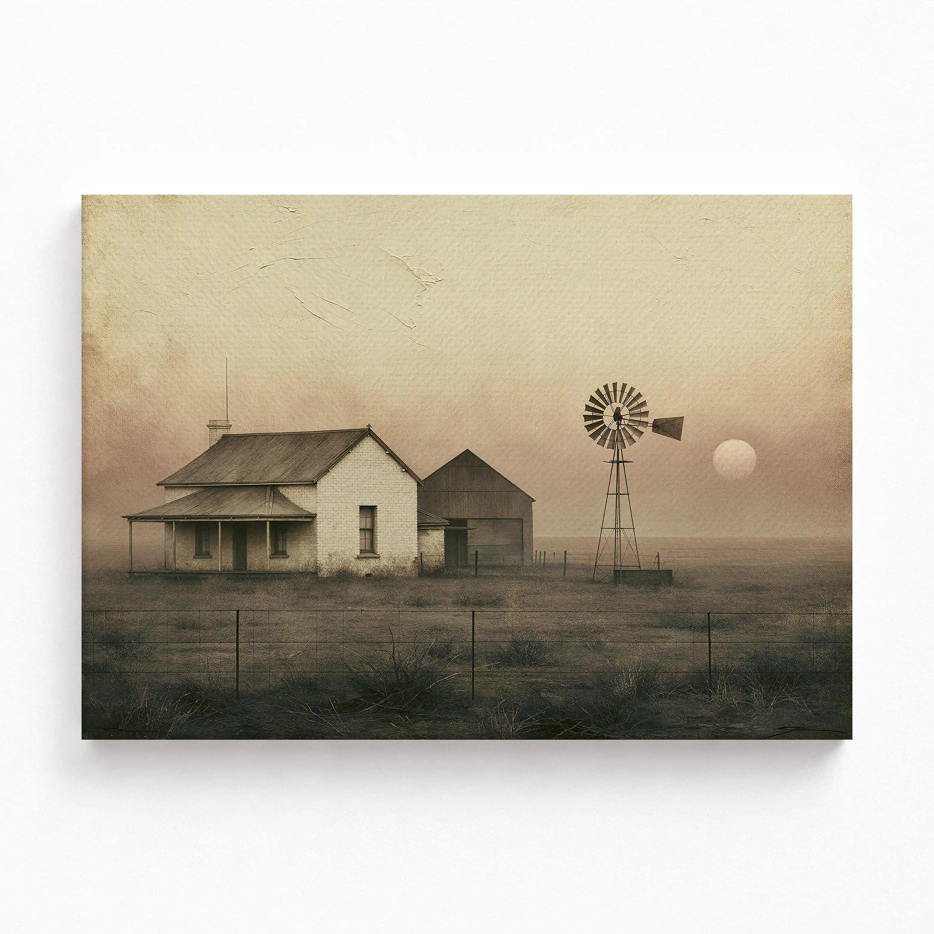 Karoo Windmill Dawn Stretched Canvas Art Print
